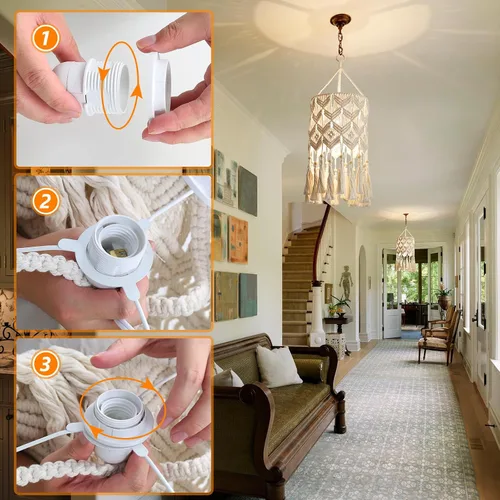 Vista 4 de Bioaqua Pantalla de Lámpara Colgante Boho, Luz Colgante de Macramé, Luminaria Boho Hecha a Mano con Cable de Enchufe para Hogar, Sala de Estar