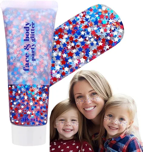 Vista 24 de Go Ho Brillantina azul para rostro y cuerpo, pintura facial azul de Halloween, gel brillante de sirena, lentejuelas gruesas holográficas para ojos