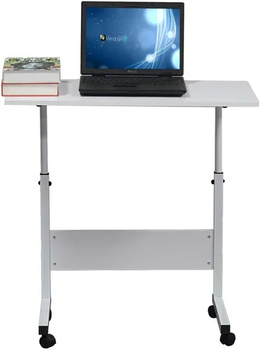Vista 16 de Mesa auxiliar móvil, carrito de escritorio para laptop, mesa ajustable sobre la cama con ruedas, soporte de computadora para cama, sofá, sala