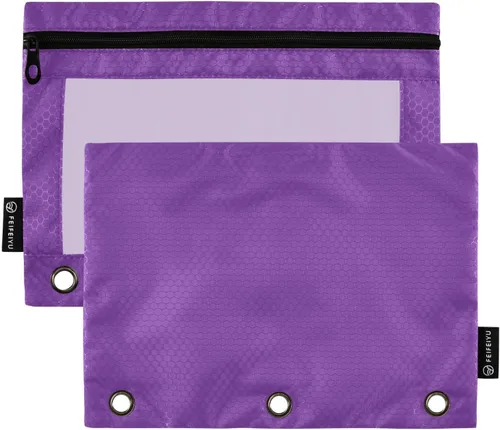 Vista 28 de Estuche negro de 3 anillas para lápices, paquete de 2 unidades, impermeable, de plástico transparente, con cremallera, organizador de documentos