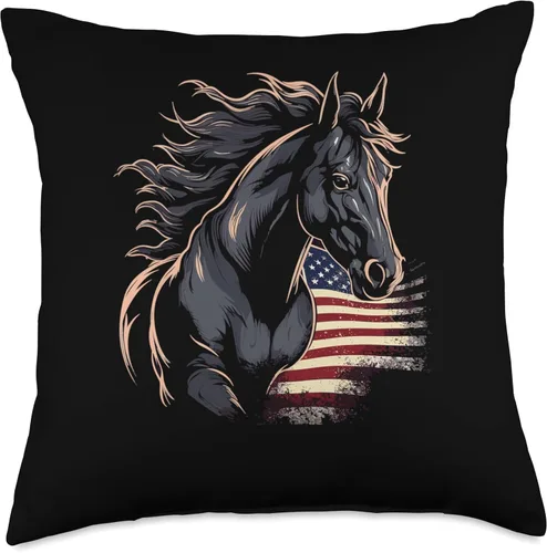 Vista 5 de Horse Related Gifts For Girls Western Graphic Cojín de caballo ecuestre con bandera americana, 16 x 16 pulgadas, multicolor