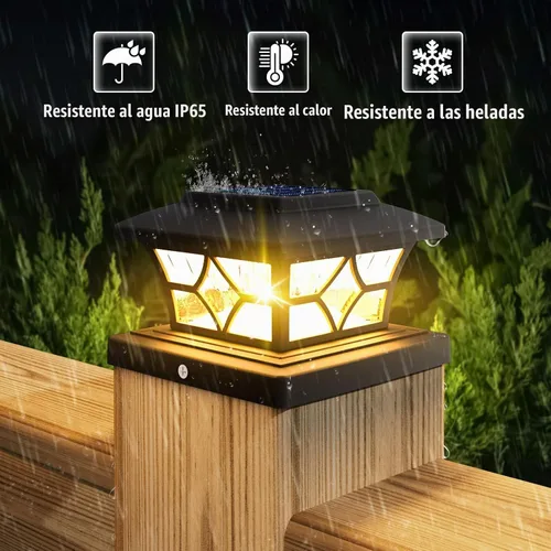 Vista 2 de VOLISUN Luces Solares para Postes de Exteriores, Luces Solares para Postes de Valla 4x4 Vinilo/Madera, Luz Solar Negra Impermeable para Poste