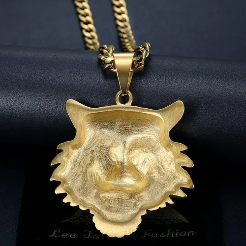 Vista 4 de CJiePeiC CZ Fully Roaring Tiger Head With Green Red Eyes Pendant Punk Rock Stainless Steel Necklace, 24 Inch 7mm Chain For Men Hip Hop Animal