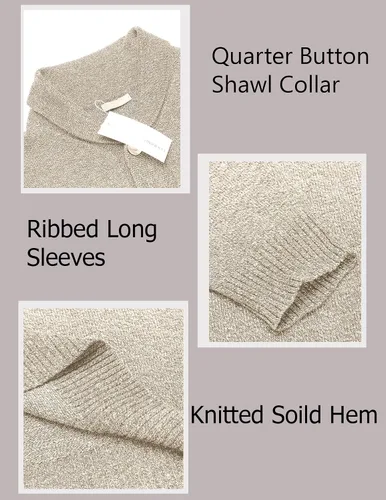 Vista 5 de COOFANDY Suéter de moda con cuello Shwal para hombre, suéter de punto trenzado ajustado con botón