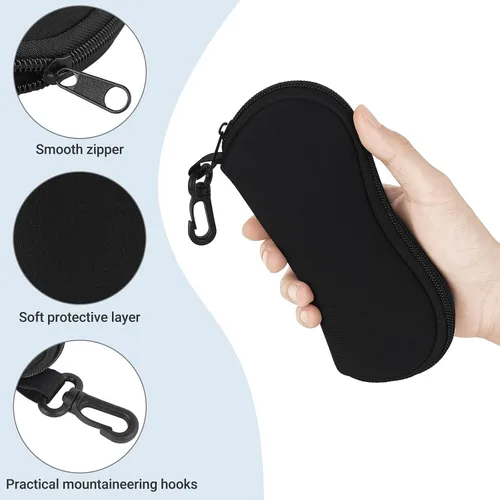 Vista 2 de Mkono Paquete de 2 fundas para lentes de sol, de neopreno, ultraligeras, de viaje, suaves, con clip, para hombres y mujeres, color negro