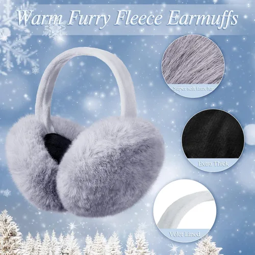 Vista 2 de Geyoga Ear Muffs 4 Pieces Faux Fur Warm Ear Covers Foldable Winter Women Furry Ear Muffs Women's Ear Warmers