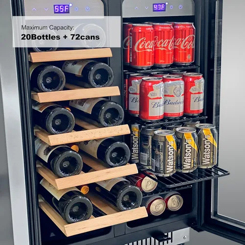 Vista 5 de Cobalance Refrigerador de vino y bebidas de doble zona de 24 pulgadas, enfriador de 72 latas y 20 botellas y enfriador de vino de una sola botella