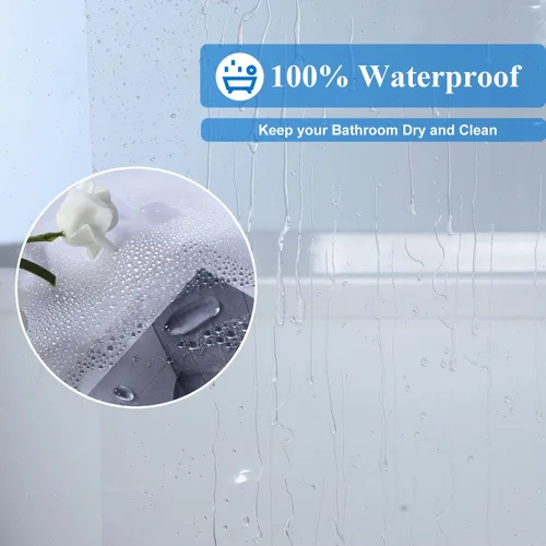 Vista 2 de Forro de cortina de ducha de 48 x 72 pulgadas, forro de ducha transparente con peso PEVA con 3 imanes y 8 ganchos de plástico, 100% impermeable