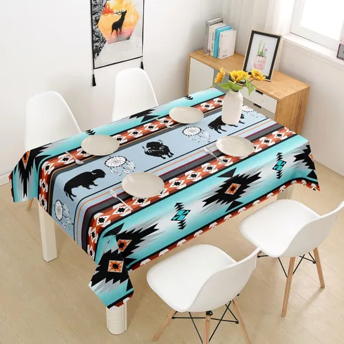 Vista 8 de Mantel redondo de 55 pulgadas, diseño étnico tribal con flechas aztecas, regalos para mujeres y hombres, ropa de mesa geométrica de tribu india