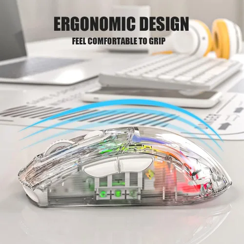 Vista 5 de Attoe Ratón inalámbrico Bluetooth, ratón mecánico RGB transparente para juegos de modo dual, un mouse USB imprescindible para computadora