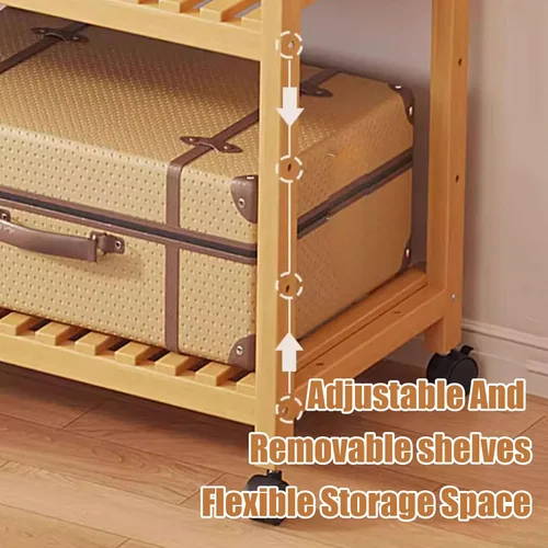 Vista 5 de 3-Tier Bamboo Clothes Rack - Stylish Garment Stand with Open Wardrobe Design & Storage Shelves for Bedroom, Living Room, Entryway - Space-Saving