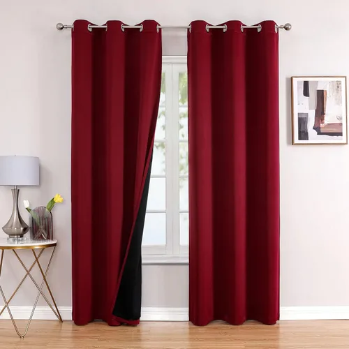 Vista 76 de ChrisDowa Cortinas 100% opacas de 63 pulgadas de largo para dormitorio con forro negro, 2 capas gruesas totalmente opacas con aislamiento térmico