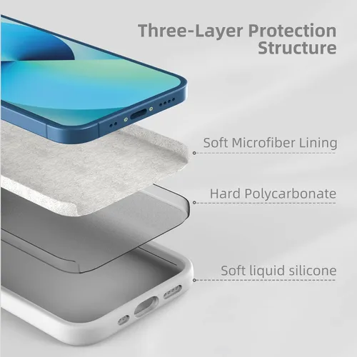 Vista 123 de Funda de silicona líquida compatible con iPhone 12 Pro Max 6.7 pulgadas, funda de gel de protección completa con forro de microfibra, funda