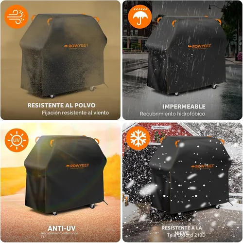 Vista 6 de Cubierta de parrilla para parrilla al aire libre, ajuste universal Oxford impermeable para exteriores, cubierta de gas anti-UV con dobladillo