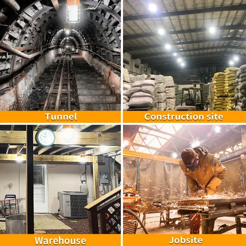 Vista 6 de RIUVAO Luz de trabajo temporal de 80W LED 12000lm 5000K luz diurna blanca portátil colgante iluminación de construcción llevó alta luz de la bahía