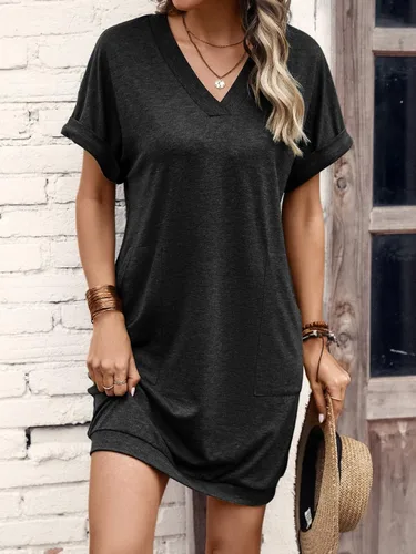 Vista 3 de SOLY HUX T-Shirt Dress for Women V Neck Short Sleeve Basic Tunic Top T Shirt Dresses Casual Dress with Pockets