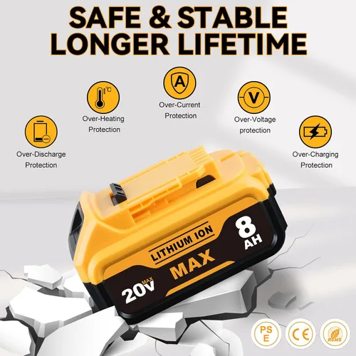 Vista 2 de Repuesto de 8.0Ah para batería Dewalt de 20 V Max DCB200 DCB203 DCB204 DCB206 DCB201 DCB180 batería de iones de litio compatible con herramientas