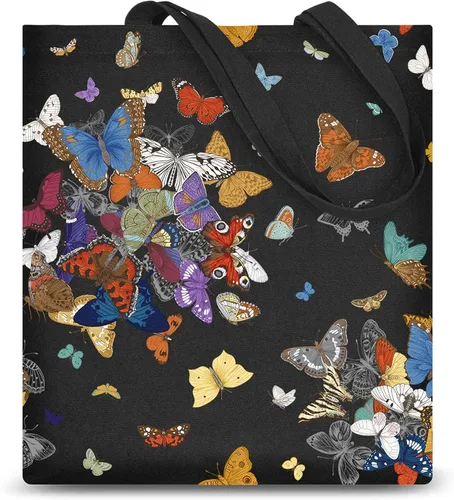 Vista 11 de AUSVKAI Bolsa de lona estética para mujer, lindas bolsas de algodón reutilizables de tela para la universidad, compras, playa, comestibles, regalos