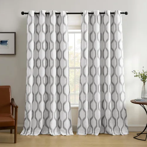 Vista 12 de Elrene Home Fashions Renzo Ikat - Cortina de panel de lino con diseño geométrico para ventana, para oscurecimiento de habitación Negro