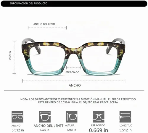 Vista 5 de EYLRIM Classic Thick Square Frame Clear Lens Glasses for Women Men A93 Verde tortuga