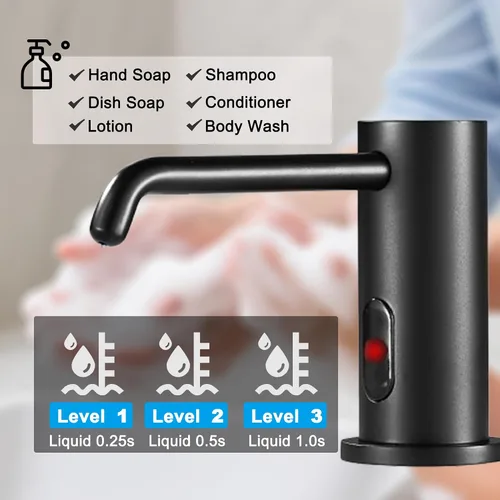 Vista 6 de Dispensador automático de jabón sin contacto para fregadero de cocina y baño, dispensador de jabón eléctrico integrado, sensores infrarrojos