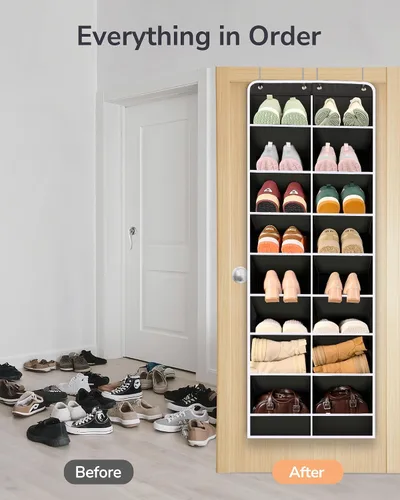 Vista 5 de ULG Organizador de zapatos sobre la puerta con 16 bolsillos grandes, zapatero colgante para puerta de armario, almacenamiento de zapatos que ahorra