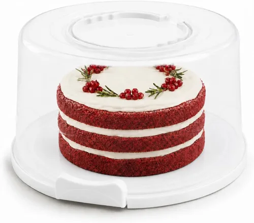 Vista 7 de Porta pasteles extra grande y extra resistente, soporte para pasteles con tapa y asas plegables, plato multifuncional para servir y plato para Verde