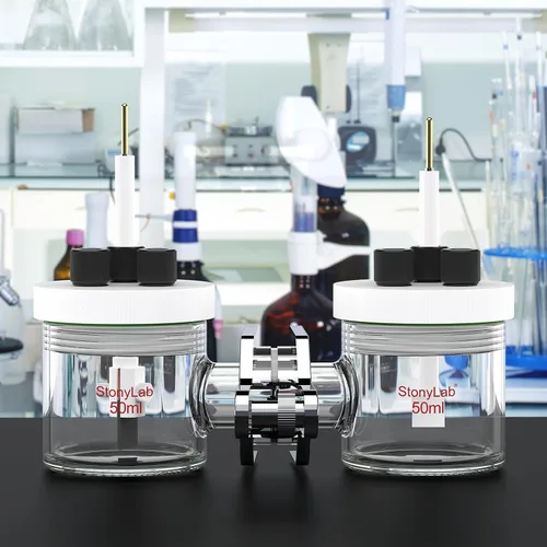 Vista 4 de stonylab Células electrolíticas tipo H, electrolizador de membrana de intercambio iónico reemplazable de borosilicato células electroquímicas