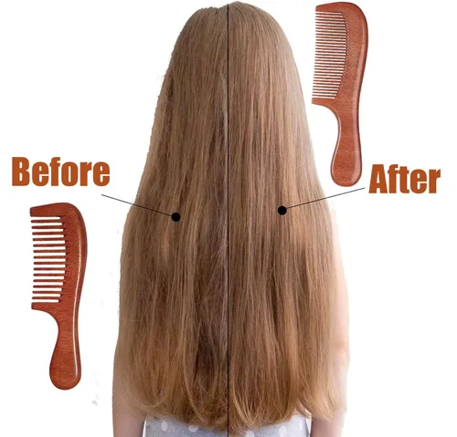Vista 4 de Juego de 2 peines de madera de sándalo con dientes anchos y finos, peine de madera para mujeres y hombres, peine de madera antiestático para cabello