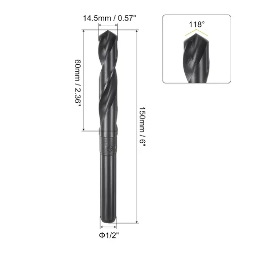 Vista 2 de uxcell Brocas helicoidales 9341 de acero de alta velocidad de óxido negro de 0.571 in (9/16 pulgadas), 2 unids 1/2" para aleación de aluminio metal