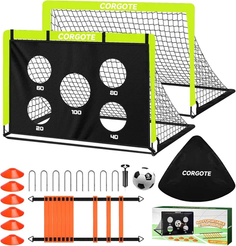 Vista 12 de Portería de fútbol, juego de 2 unidades de red de fútbol de 4 x 3 pies con pelota de fútbol, equipo de entrenamiento portátil para niños