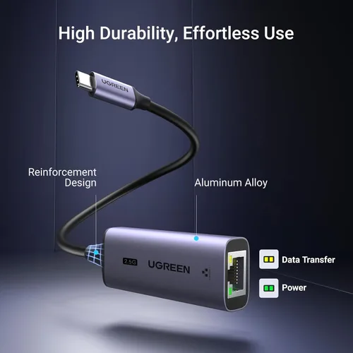 Vista 7 de UGREEN Adaptador USB C a Ethernet 2.5G, adaptador Ethernet para laptop, aluminio, tipo C (compatible con Thunderbolt 4/3) a red RJ45 de Internet