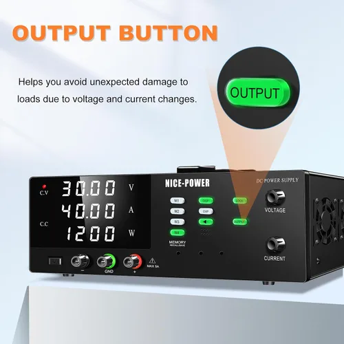 Vista 4 de NICE-POWER Fuente de alimentación de CC variable, 30V 40A 1200W de conmutación de alta potencia DC regulada fuente de alimentación de banco