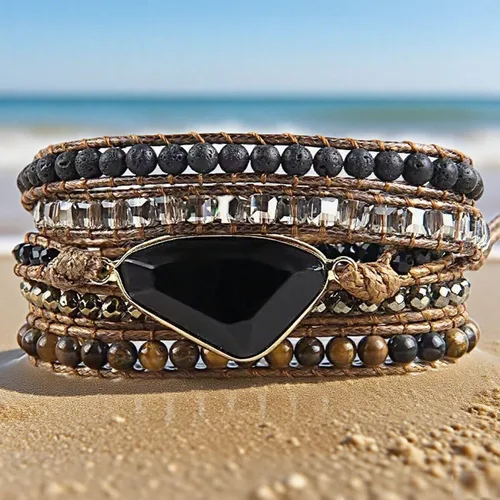 Vista 42 de ZOSOJONA - Pulseras bohemias hechas a mano de piedra natural, que dan vuelta, con cuentas de cristal de turquesa