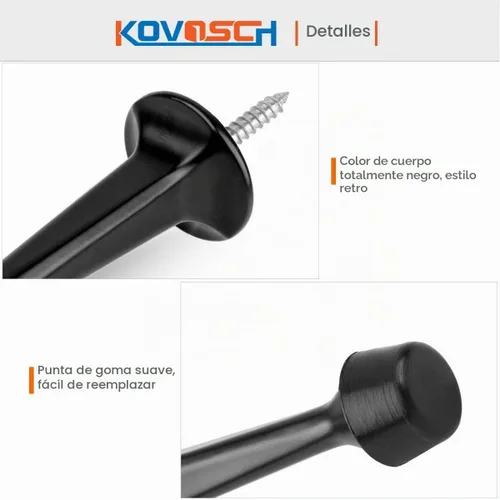Vista 4 de Paquete de 2 topes rígidos sólidos para puerta, protectores de pared resistentes con puntas de goma suave, color negro