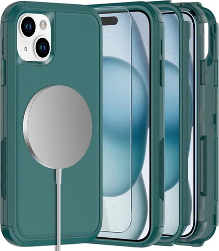 Vista 31 de Diverbox Funda para iPhone 15 [a prueba de golpes] [a prueba de caídas] [protector de pantalla de vidrio templado], funda de protección resistente
