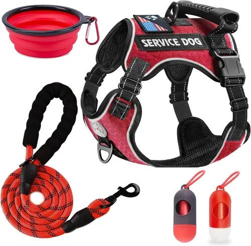 Vista 8 de Arnés para perro de servicio Cymiler, juego de arnés y correa sin tirones, arnés ajustable de Oxford reflectante para perro de servicio con asa