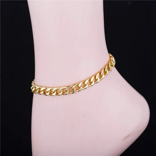 Vista 4 de Tobillera de eslabones cubanos de oro para mujeres y hombres, 0.276 in de ancho de oro de 14 quilates, chapado en oro de 18 quilates, chapado en oro