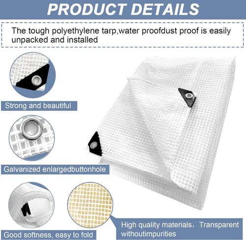 Vista 6 de STARPYNG - Lona transparente/blanca de 10 mil de 10 x 12 pies - Lona de malla transparente resistente - Lona impermeable, resistente a los rayos UV