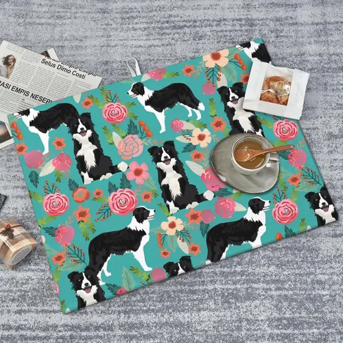 Vista 7 de Tapete de secado de platos para encimera de cocina, tapete escurridor antideslizante Border Collie Florals, almohadilla de secado de platos