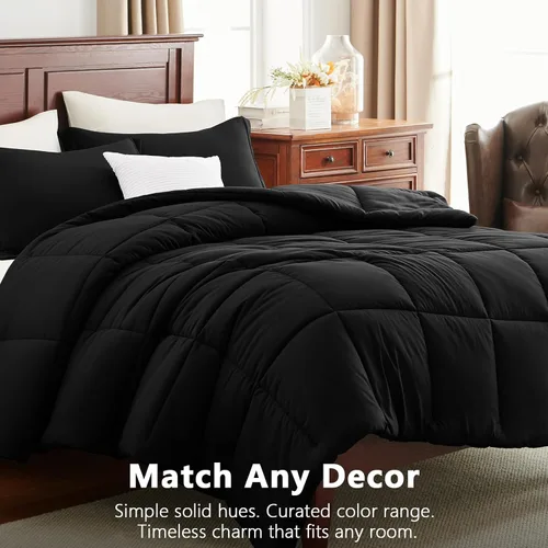 Vista 5 de CozyLux Juego de edredón Super King, juego de ropa de cama negro ceniza de 270GSM para todas las estaciones, juego de cama de 3 piezas cosidas