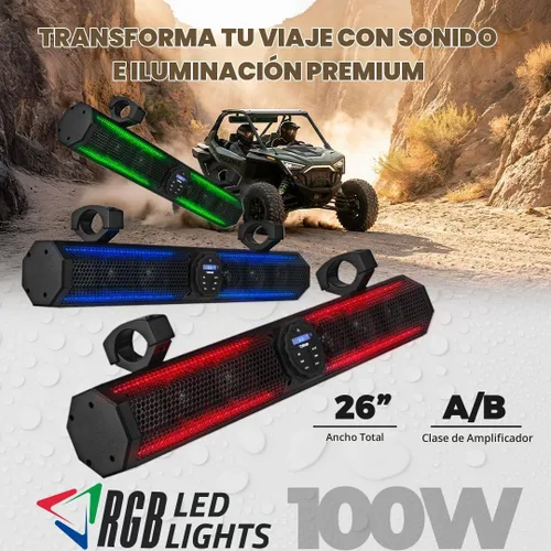 Vista 2 de DS18 SB26BTXRGB Barra de sonido amplificada marina de 26 pulgadas con iluminación Bluetooth USB y RGB, 6 altavoces, 600 W máximo, panel de control