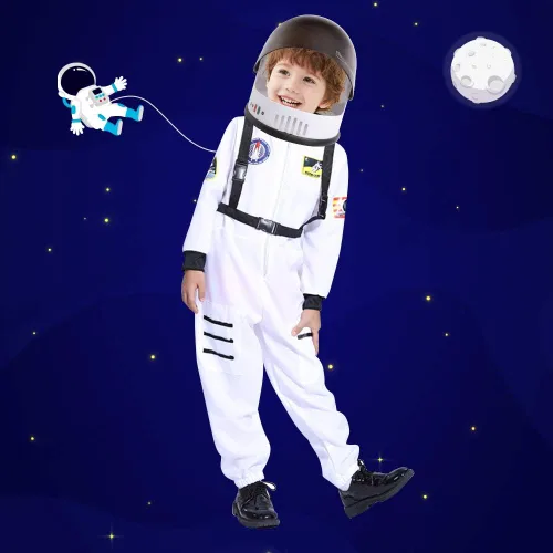 Vista 2 de eccbox Disfraz de astronauta para niños, traje espacial para juegos de rol, con casco de visera móvil