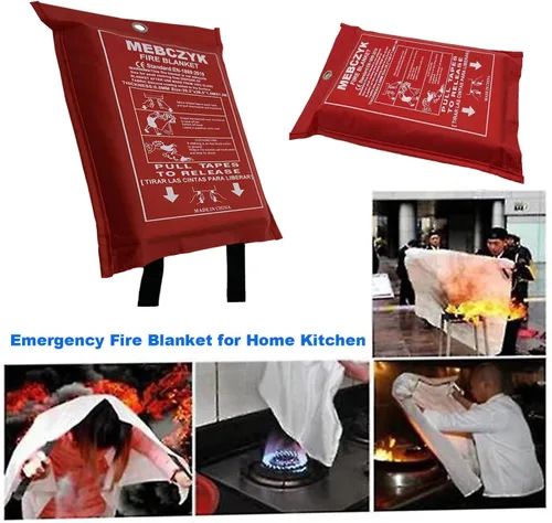 Vista 6 de Manta de emergencia para cocina con revestimiento de silicona. Manta ignífuga para el hogar para cocina, campamento, oficina, barbacoa, soldadura