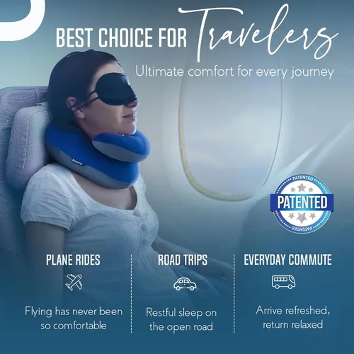 Vista 4 de Bcozzy Almohada cervical de viaje para avión, soporte doble patentado para cabeza, cuello y barbilla Lo mejor para vuelos largos, dormir en avión