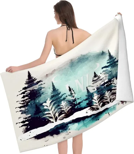 Vista 27 de Toalla de playa y piscina con diseño de bandera de línea azul en blanco y negro, toalla de playa grande suave y absorbente para natación, deportes