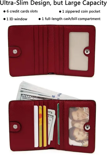 Vista 2 de BIG SALE-AINIMOER billetera de bolsillo pequeña con cremallera, plegable, compacta de cuero con bloqueo por identificación por radiofrecuencia
