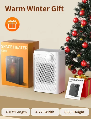 Vista 6 de Calentador de espacio eléctrico Lerat, calentador pequeño para uso en interiores, 1200W PTC de calentamiento rápido portátil, protección contra