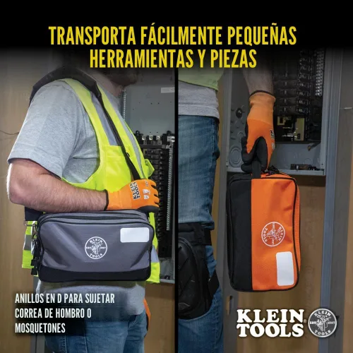 Vista 4 de Klein Tools Bolsa de herramientas, compartimentos dobles, organizador de bolsas de herramientas de alta resistencia, bolsa multiusos