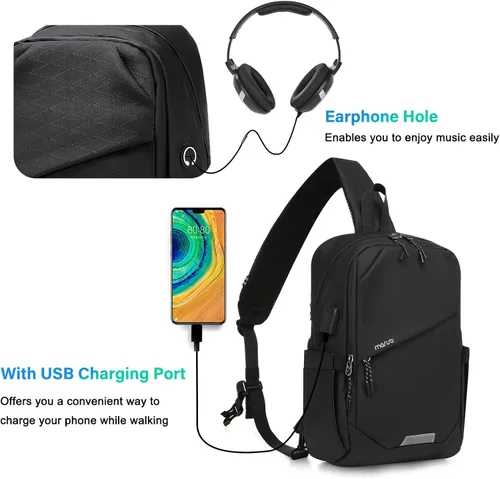 Vista 3 de MOSISO Mochila bandolera de viaje para senderismo, bolsa cruzada grande con puerto de carga USB para hombres y mujeres, bolsillos de 3 capas, bolsa
